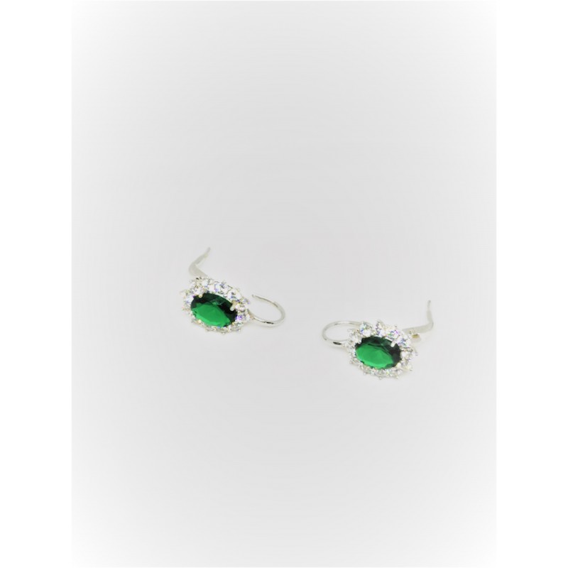 Lebole Orecchini The Circle Fiore Bianco Con Pietra Verde Oliva - Ottone Dorato, Made In Italy